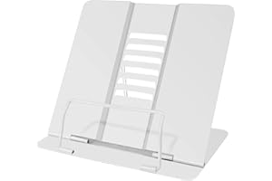 KIUIOM Multifunzione Leggio Libri, Porta Ricette, Leggio in Metallo per Libro,Lettura Porta Libri, Book Stand Altezze Regolabile Leggio da Tavolo per Ufficio Libri Cuochi Ricette Tablet (Bianco)