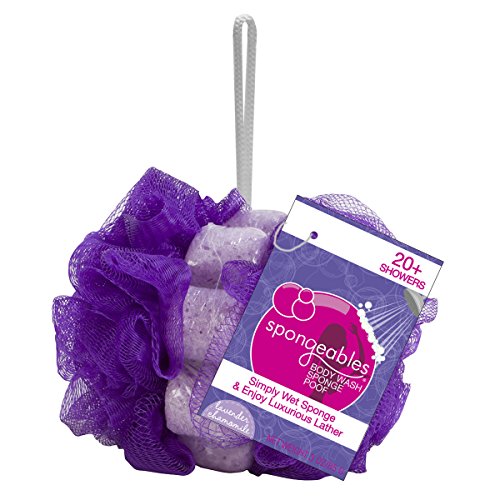 Spongeables 20 Plus Body Wash Infused Sponge with Dual Poof Purple Lavender Chamomile Scent