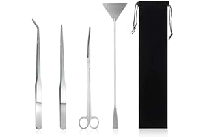 Omevett 4 in 1 Terrarium Tools Set Stainless Steel Aquarium Starter Kit Aquascaping Tools with Long Tweezers Scissors Spatula Anti-Rust Fish Tank Starter Kits for Aquarium Plants