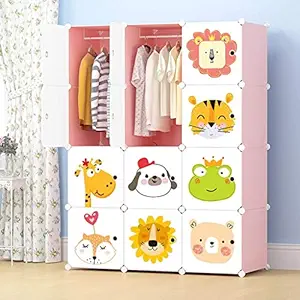 BUCKETLIST 12 Cube Portable Waterproof Wardrobe Storage Rack Closet for Hanging Clothes Cabinet Ideal Storage Organizer Cube for Books, Toys, Towels Kids Clothes 140 x 110 x 36cm (Pink)