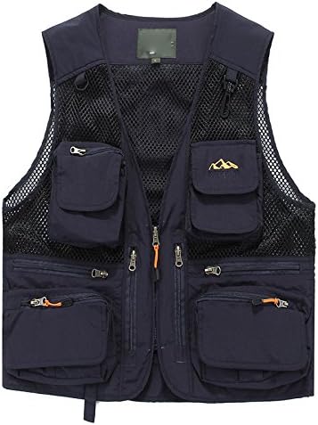 GEDTFC Men's Outdoor Multi Pocket Photography Hunting Work Travel Vest Fly Fishing Horse Vest Shirt,DarkBlue-XXXXXL