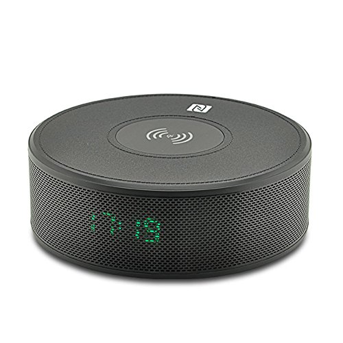 Soulitem Qi Wireless Chargeur haut-parleur Bluetooth avec microphone intégré NFC Time Display pour iPhone X Samsung