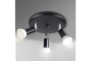Sweier Black 3 Way Round Panel LED Ceiling Light 430LM Cool White 6000K Rotatable Spotlight ø 195mm, incl. 3x5W GU10 LED Bulbs Spotlight for Bedroom Kitchen Living Room