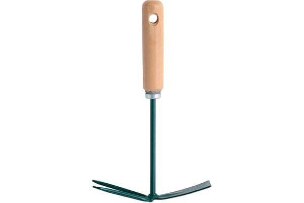 Leborgne, Petite Serfouette Panne et Fourche Manche Bois, Binette à main pour jardinage, Sarcloir de jardin avec 3 griffes, Outil de jardin multifonctions