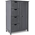VOUNOT Bathroom Floor Storage Cabinet, Freestanding Storage Unit with Adjustable Shelf, 4 Drawers & Door, for Bedroom, Kitchen, Living Room, Entryway, Grey
