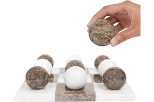 MC MARBLE CULTURES Marble Tic Tac Toe Set | Decorative Marble Tic Tac Toe Game Set | Coffee Table Decor - Coffee Table Game - Tabletop Game - Room Decor - Modern Home Decor - Bookshelf Decor (Brown and White Marble)