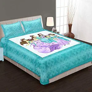 ROYAL HOME 100% Cotton Rajasthani Jaipuri Print Queen Size Double Bed Bedsheet with 2 Pillow Cover - Barbie Doll SEA Green (Double, SEA Green)