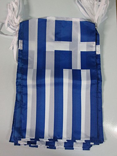 FAHNENKETTE GRIECHENLAND 12 meter mit 20 flaggen 45x30cm- GRIECHISCHE Girlande Flaggenkette 30 x 45 cm AZ FLAG