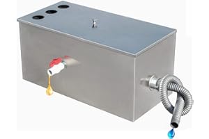 bimiti Commercial Grease Trap Interceptor 72 Ltr Grease Interceptor Stainless Steel Grease Trap Under Sink Waste-Water Oil Filter Separator with 3 Top Inlets for Restaurant Kitchen 60 x 40 x 30cm