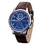 Herren Armbanduhr,Kingwo Mens Wristwatch neue Business Uhren Retro Design Lederband Analog Legierung Quarz Armbanduhr Armband 22CM (B)