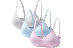 BYSION Sujetadores Sin Aros para Niñas 3 Piezas Adolescentes Algodón Tirantes Ajustable Reunido Ropa Interior Sin Alambre Brasieres para 12 a 18 Años Mujeres y Chica