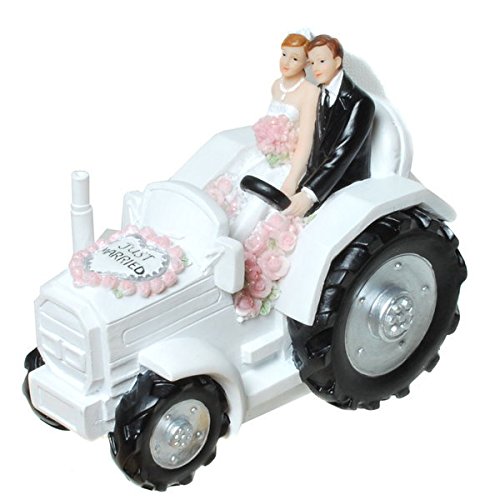 Hochzeitsfigur Brautpaar auf Traktor als Spardose in weiß Sparbüchse Brautpaar Paar Mann Frau auf Trecker Tortenfigur Hochzeitsgeschenk - 8
