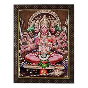 Lalitha Photo Frame Works Lord Panchmukhi Hanuman in Sitting Photo Frame for Pooja (10 X 13 Inch)