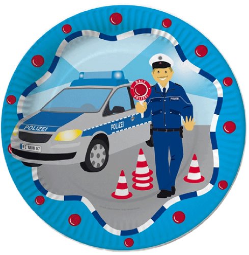 90-teiliges POLIZEI PARTY SET für Kindergeburtstag mit 8 Kinder: Teller, Becher, Servietten, Einladungen, Platzsets, Trinkhalme, Luftballons, u.v.m. von Riethmüller // Motto Deko Fest Kinder Geburtstag Polizist Police - 2