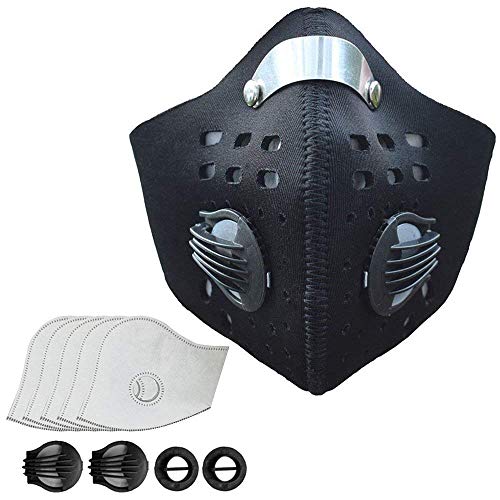 Shenggetu al Carbone Attivo Maschera Antipolvere con 5 filtri al Carbone Attivo Extra e 2 valvole per Gas di Scarico, polline allergia, pm2.5, Corsa, Ciclismo, attività all' Aperto, Nero, Unisex
