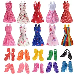 iDream Doll Accessories - 10pcs Doll Dress & 10pair Doll Shoes (Combo Pack) Compatible with Any Doll,Cotton,Multicolor