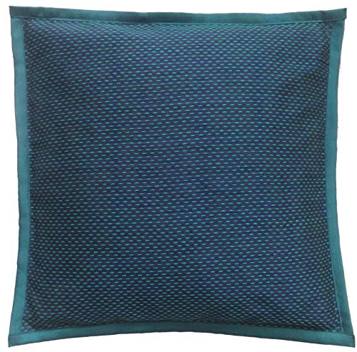 SAFFRON Brocade - Funda de cojín Decorativa, Funda de Almohada, diseño de Rayas Kantha, Color Azul Verde, Funda extraíble, Relleno no Incluido