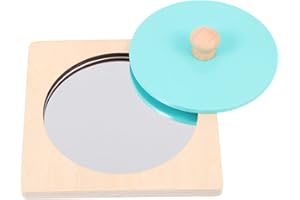 jojofuny Montessori - Puzzle éducatif en bois pour bébé - Avec miroir - Bleu - Pour le temps et la perception de soi - Favorise la créativité