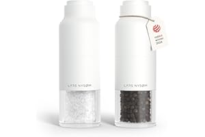 LARS NYSØM Juego de Molinillo de Sal y Pimienta de Acero Inoxidable con Molinillo Ajustable I Diseño de Botella Juego de Molinera de Especias Manual (Pure White)