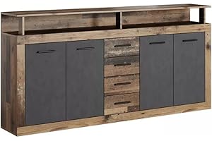 Home Heavenly® - Mueble aparador de salón-Comedor Luana, 4 Puertas 4 cajones. 190x95,4x31,9 cm. (Roble Antiguo-Gris)