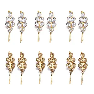 Navjai U shape pin Golden and White Colour Hair Clips,Hair Accessories for Women Stylish, Vintage Flower Design Metal rhinestones Hair Pins,for bridal bun makers bob pins