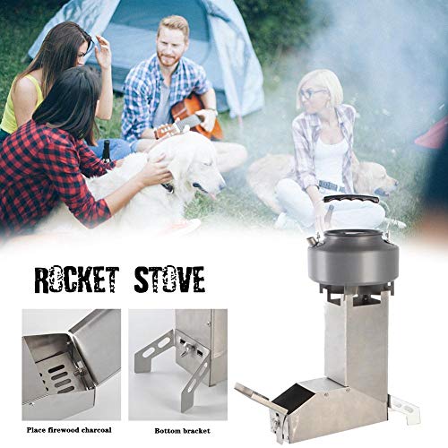 hinffinity Poêle À Bois Rocket Stove Camping Biomasse avec Pot Et Grill pour La Randonnée, La Randonnée, La RV Et La Survie, Poêle À Bois Auto-Alimentation