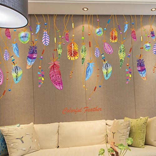 Saingace Feder-Wand-Aufkleber Klassischer Traumfänger-Sofa-Kunst-Abziehbild-Wandmalerei-glücklicher Raum-Dekor Wandaufkleber Wandtattoo Wandsticker