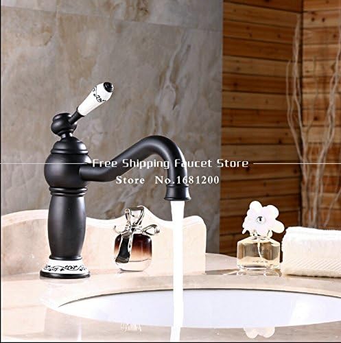 Lcoaung Solid Brass Bathroom Sink Basin Faucet Black Brass Ceramic Handle Retro-Type Stirrer Light Pat Deck Mount Hj-6456