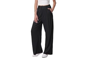 HMIYA Weite Hosen Damen-Lässig Locker Stoffhose Leichte Palazzo Hose Hohe Taille Dünne Herbst Hosen mit Tasche