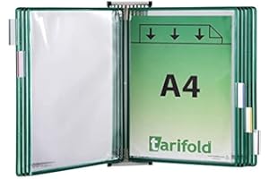 DJOIS Tarifold Fr 414105 - Kit Support Mural Métal avec 10 Pochettes A4 PVC Cadre Couleur Vert