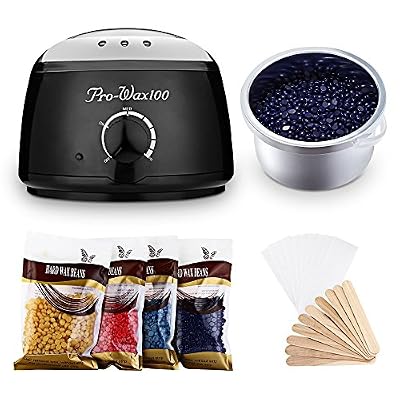 ACCEWIT Appareil Chauffe Cire Epilation, ACCEWIT Kit Complet d'Epilation avec 4 Paquet de Cire Dépilatoire Perles Spa Domicile Visage Corps pour Femmes Hommes - Noir