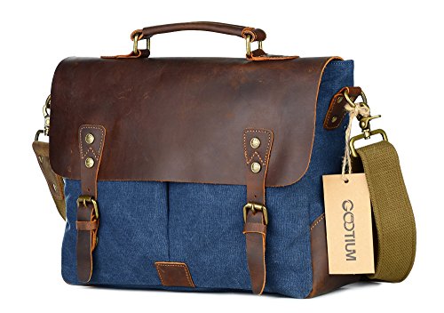 Gootium 21108NV Vintage Canvas Schultertasche Umh  ngetasche f  r Damen Herren  35 cm  9 5  l  blau