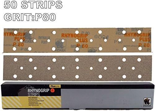 Indasa Plus Line Rhynogrip Abrasive Sanding Block Strips 70 x 420mm P80 Grit - 70mm x 420mm Velcro Sander Strips Hookit Velcro Fixing System Automotive/Marine/Wood Sanding Disc
