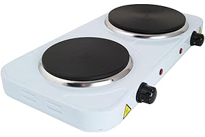 FLM SYSTEM Fornello Elettrico Da Campeggio, Fornello Elettrico 2 Piastre, 2500W, Doppia Piastra: 1000W + 1500W, Riscaldamento Rapido, Regolazione di Temperatura, Design Compatto e Portatile