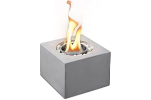 BRIAN & DANY Biocamino da Tavolo in Cemento, Camino Bioetanolo con Ciottoli Decorativi per Interni ed Esterni, 14 x 14 x 10 cm