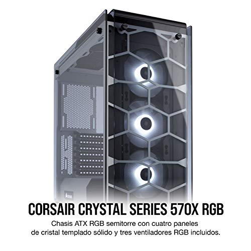 Corsair Crystal 570X RGB - Caja de PC, Mid-Tower ATX, ventana lateral cristal templado con ventilador, iluminación RGB LED, Blanco