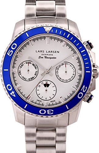 Lars Larsen Sea Navigator Men's Quartz Watch with White Dial Analogue Display and Silver Stainless Steel Bracelet 134SSDSB