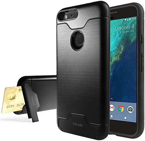 Google Pixel XL Case with Stand,YELUN Shockproof Slim Fit Dual Layer Rugged Hybrid Cover Protective Case with Card Slot Holder and Kickstand Wallet Case Heavy Duty Bumper Case for Google Pixel XL