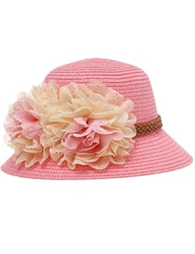 HENGSONG Bambini Estate Fiore Paglia Cappelli Cappelli Del Sole Cappelli Della Spiaggia (Rosa Pink)