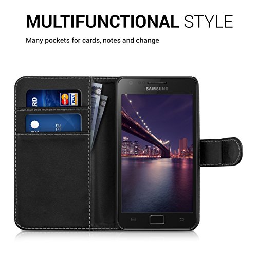 kwmobile Elegante e pratica CUSTODIA PORTAFOGLIO con porta-carte di credito e porta-biglietti da visita per Samsung Galaxy S2 S2 PLUS in nero