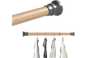Hershii Extendable Wardrobe Rail 40-56cm, Adjustable Shower Curtain Rod, Clothes Hanging Tension Pole, No Drilling, Telescopic Rods for Kitchen Closet Cupboard Bathroom Window, Light Wood Grain