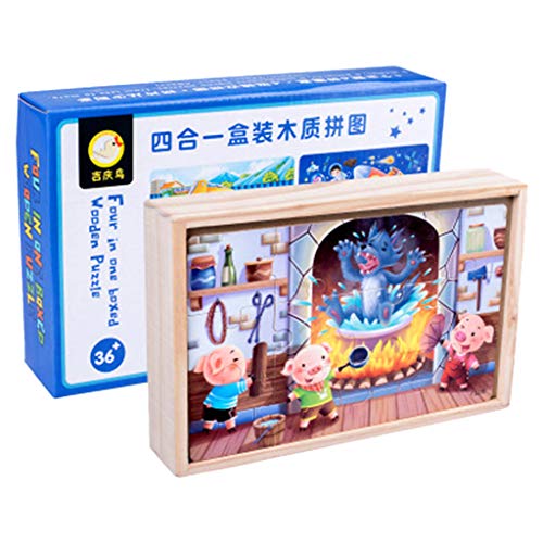 Preisvergleich Produktbild SilenceID Baby Holzpuzzle Cartoon 4-in-1 Holzpuzzle Set Lernspielzeug Kindergeschenke