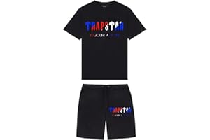 QYBFMSM Hombre Camiseta Trapstar Manga Corta Pantalónes Cortos Conjunto Chándal Hombre Verano con Impreso Logo Trapstar Chándal Cuello Redondo Chándal Hombre y Mujeres Set