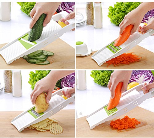 KEYNIS Mandoline Edelstahl Material Gemüse Schneidemaschine Green Cutter Slicer Gemüseschneider 5 in 1 (grün) - 4
