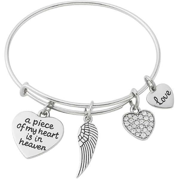 MYOSPARK Memorial Bracelet - "I Used To Be His Angel Now He's Mine" Sympathy Bangle, Stainless Steel, Adjustable, Gift For Her