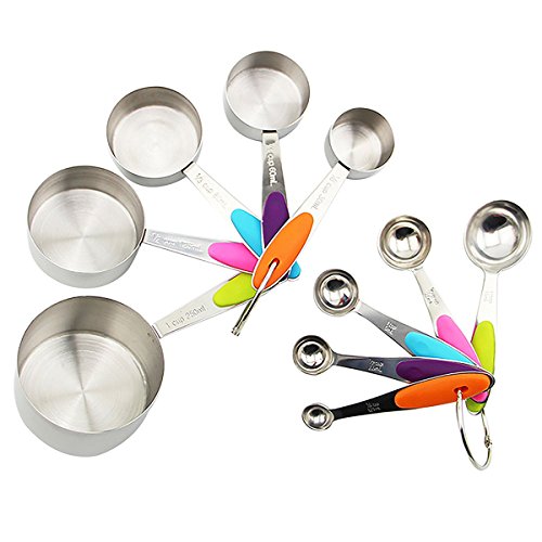 Estwell 10er Set Edelstahl Messbecher Messlöffel mit dem Silikon Griff für Küche Kochen Backen