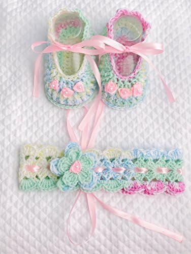 Baby Set | with roses | crochet hook band | 0/12 month old | booties with bow | ilnodocreativo