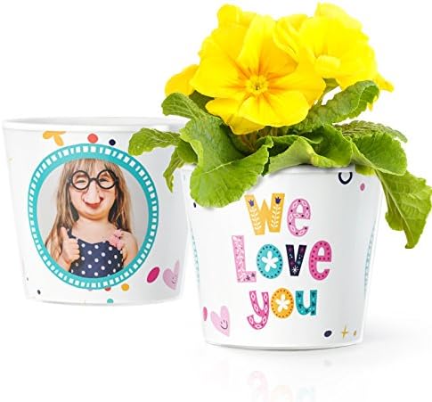 We Love You gifts - Flower pot (ø16cm) for Grandparents, Mum, Auntie or Dad with a photo frame for two photos (6x4 inch)