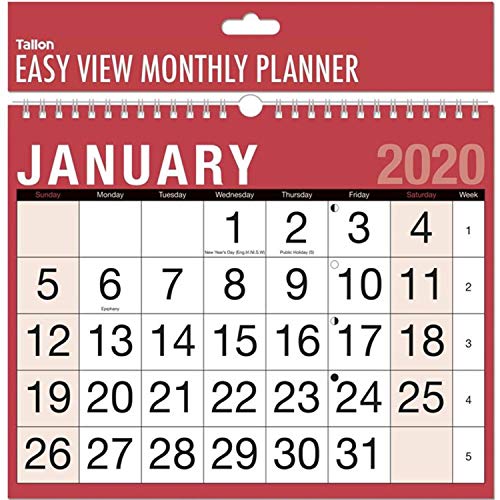 2020 A4 Easy Month To View Spiral Bound Wall Planner Calendar Landscape Home Office Work