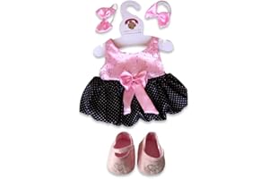Build Your Bears Wardrobe Teddy Bear Clothes fits Build a Bear Teddies Puff Ball Dress 2 Bows (pink-blk)